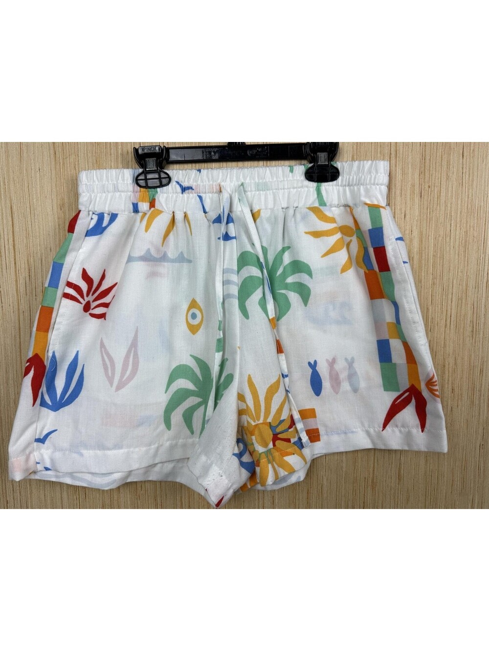 No Comment Shorts Womens Medium Multicolor Tropical Print Stretch Summer